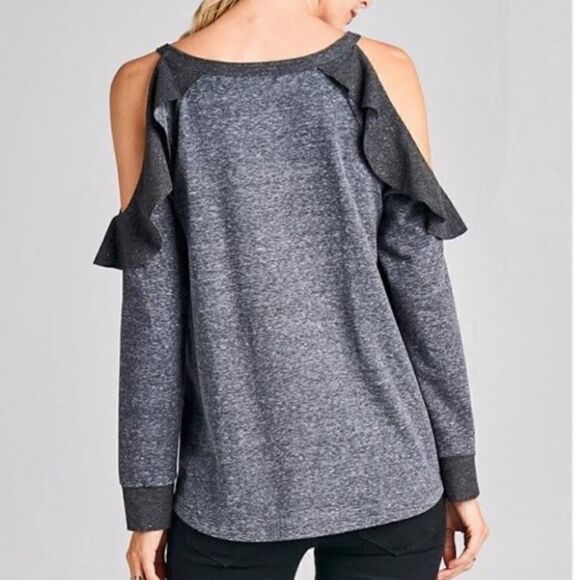 ‎Ruffled Cold Shoulder Sweatshirt - Picture 7 of 7
